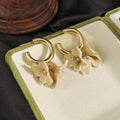 Red Ivory and Brown Flower Cluster Gold Hoop Earrings view 4