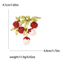 Red Crystal Lychee Branch Brooch Green Leaf Pearl Fruit Pin view 5