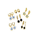 Gold Tone Evil Eye and Black Geometric Huggie Drop Earrings view 5