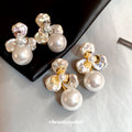 Crystal Flower and Pearl Drop Stud Earrings for Women view 4
