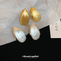 Brushed Silver Teardrop Stud Earrings Statement Pair view 4