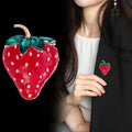 Red Strawberry Green Leaf Gold Tone Metal Brooch Pin for Jackets view 3