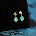 Gold Tone Clear Stone Snowflake And Aqua Oval Stud Earrings view 4