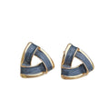 Gray Blue Enamel Triangle Geometric Stud Earrings Gold Rim Pair view 5