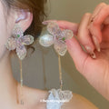 Pink Wire Mesh Flower Chain Drop Earrings Jewelry Accessory view 2