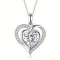 Silver Double Heart Pendant Necklace Clear Center Stone view 1