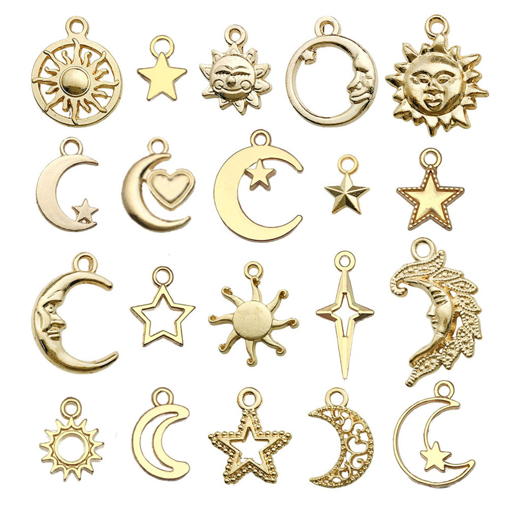 KC Gold Zinc Alloy Hollow Star Moon Sun Charm Pendant for DIY Bracelet Keychain Making