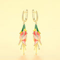 Gold Tone Colorful Enamel Flower Long Drop Earrings view 5