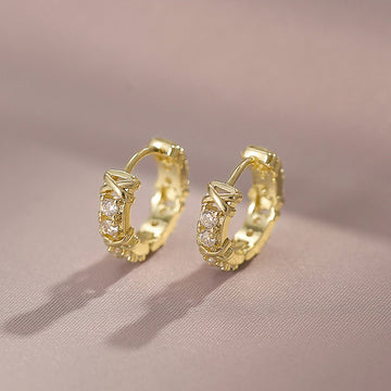 Gold X Cross Clear Stone Huggie Hoop Earrings Alloy