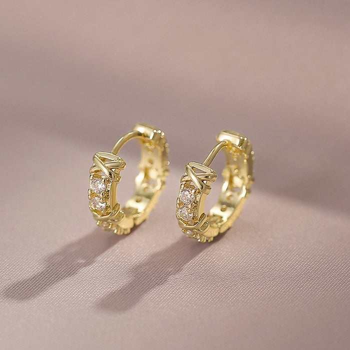 Gold X Cross Clear Stone Huggie Hoop Earrings Alloy