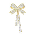 Crystal Bow Brooch with Double Dangle Strands Decorative Metal Pin view 1