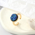 Gold Tone Round Druzy Style Adjustable Open Rings in Three Colors view 3