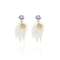 Gold Crystal Stud Earrings Frosted Petal LOVE Charms view 5