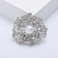 Layered Metal Flower Brooch With Pearl Center in Three Finishes view 4