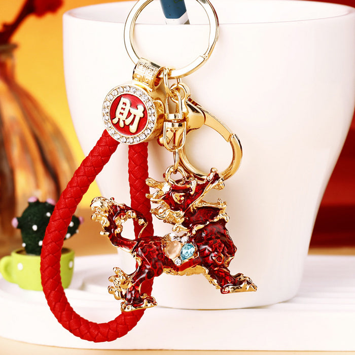 Mixed Jeweled Qilin and Lion Head Keychains in Eleven Pictured Options