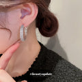 Silver Tone Crystal Leaf Hoop Earrings Statement Jewelry view 4