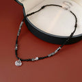 Black Beaded Necklace With Silver Tone Round Lock Pendant view 6