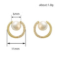 Crystal Crescent Stud Earrings with White Faux Pearls view 4