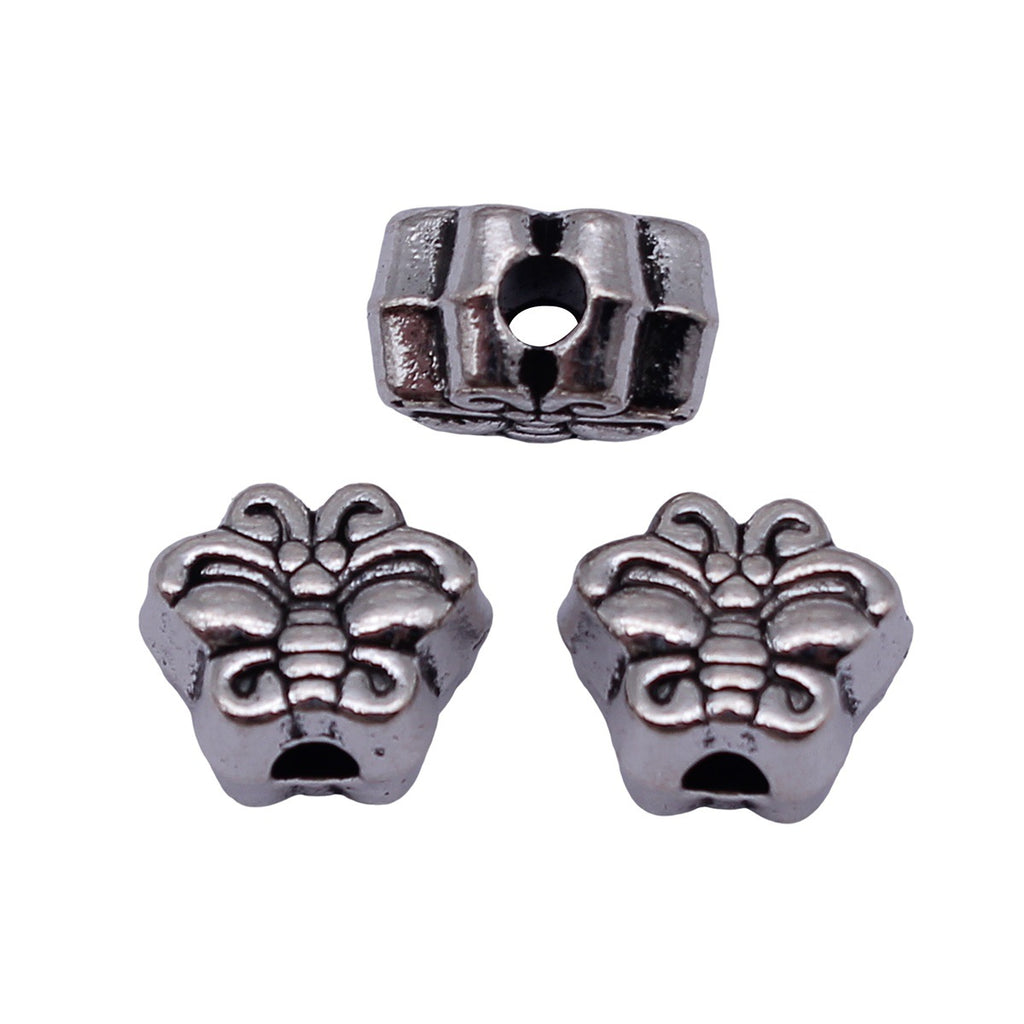 10x9x6.6mm 2.1g Antique Silver Zinc Alloy Double Sided Butterfly Through Hole Beads for DIY Jewelry Making