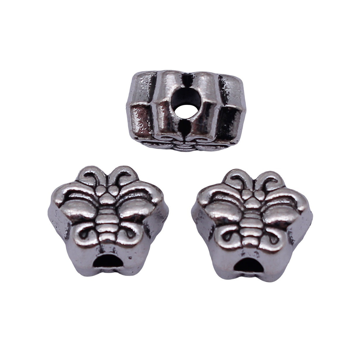 10x9x6.6mm 2.1g Antique Silver Zinc Alloy Double Sided Butterfly Through Hole Beads for DIY Jewelry Making