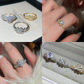 Open Ring Rhinestone Oval Or Flower Gold Silver Styles view 1