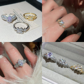 Open Ring Rhinestone Oval Or Flower Gold Silver Styles
