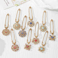 Gold Tone Rhinestone Evil Eye Medallion Safety Pin Brooches in Nine Designs view 3