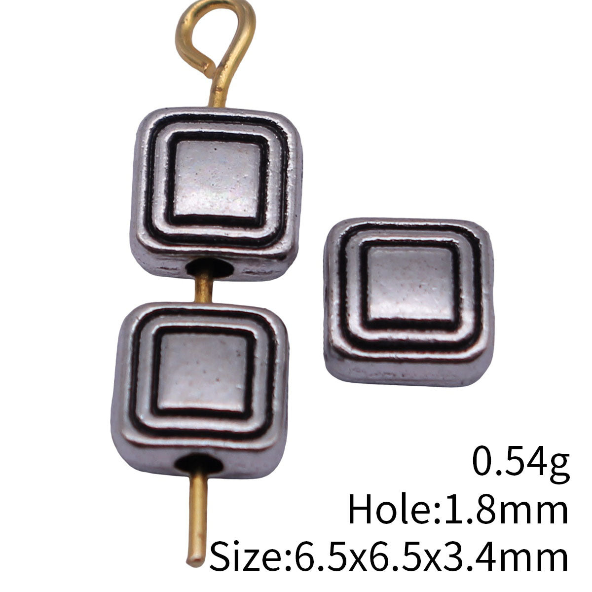 6.5x6.5x3.4mm 0.54g Antique Silver Zinc Alloy Textured Square Loose Metal Beads for Bracelet Jewelry Making