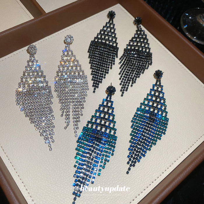 Beaded Diamond Fringe Earrings in Three Color Options