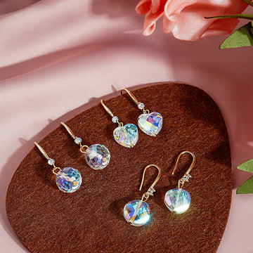 Gold Hook Iridescent Faceted Crystal Drop Earrings Two Shapes