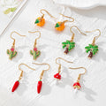 Enamel Plant Dangle Earrings Gold Hooks Mushroom Cactus 5 Styles view 1