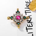 Gold Tone Silver Tone Cross Crystal Metal Brooch Pin view 4