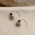 Gold Hook Black Bead Spotted Natural Stone Earrings view 1