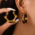 Gold Black Enamel Oil-Drip Hollow Hoop Earrings Stainless Steel view 3