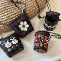 Brown Coconut Shell Beaded Woven Mini Crossbody Pouch view 2