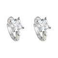 Silver Tone Square And Cross Clear Stone Huggie Hoop Earrings view 5