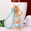 Jeweled Happy Rabbit Keychains in Four Colors with Braided Loops view 4