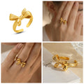 Gold Bow Open Adjustable Ring Stainless Steel Size 7 view 4
