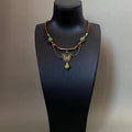 Brown Leather Cord Green Ceramic Butterfly Pendant Necklace view 2