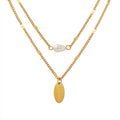 Double Layer Gold Pearl Oval Hand Made Tag Pendant Necklace view 5