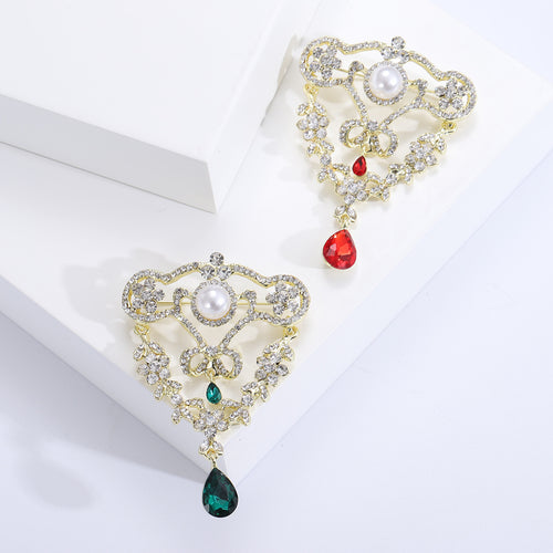 Close view showing the brooch colors and crystal details
