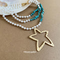 Turquoise and White Beaded Star Pendant Layered Necklace view 4