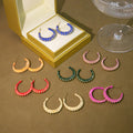 Pink Peach and Green Ridged Gold Tone C Hoop Earrings view 3