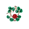 Green Leaf Wreath Brooch With Red or White Round Bead view 4