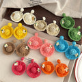 Nine Color Woven Hat Flower Statement Stud Earrings view 2