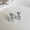 Silver Heart Over Rectangular Clear Crystal Stud Earrings view 6