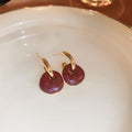 Burgundy Enamel Curved Drop Earrings with Gold Tone Hooks view 6