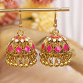 Six Color Ornate Enamel Jhumka Bell Fringe Hook Earrings view 9