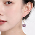 Gold Tone White Pearl And Purple Glass Flower Hook Earrings view 2