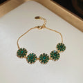 Gold Five Flower Zircon Daisy Chain Bracelet Adjustable view 7